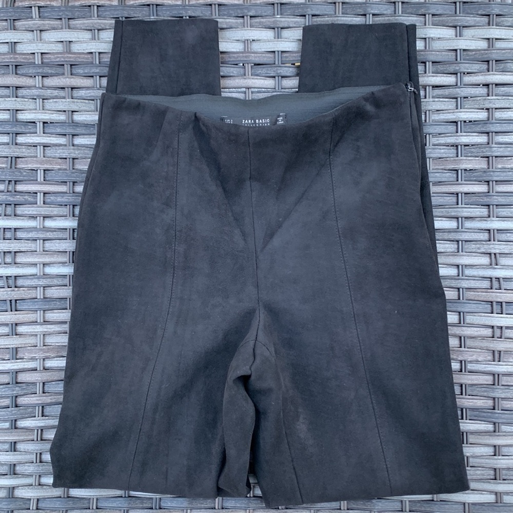 Zara Basic Collection Black Microsuede Skinny Pan… - image 4